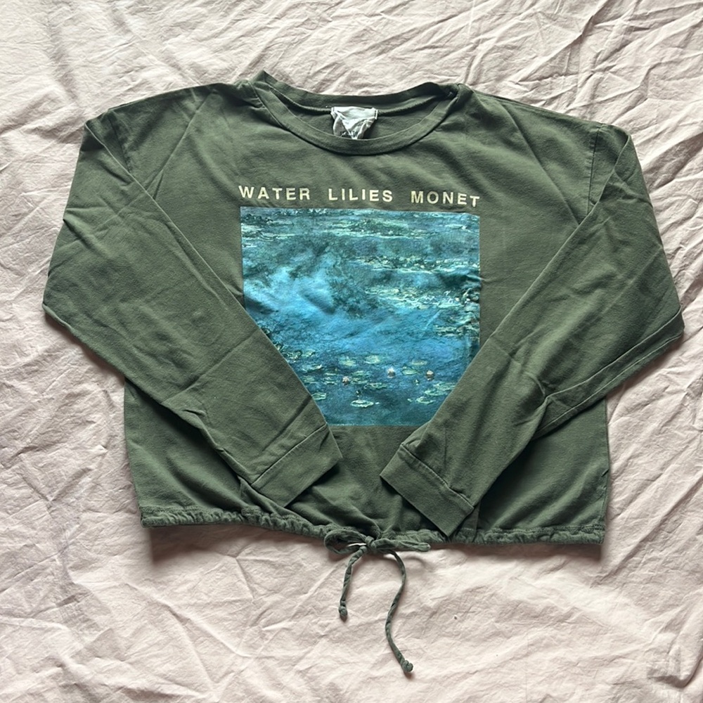 Green Monet Water Lilies Long-Sleeve Shirt; Size M